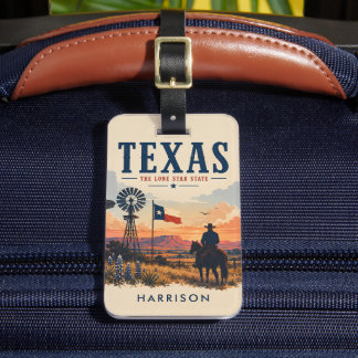 Custom Beige Nostalgic USA Texas Cowboy Ranger Luggage Tag
