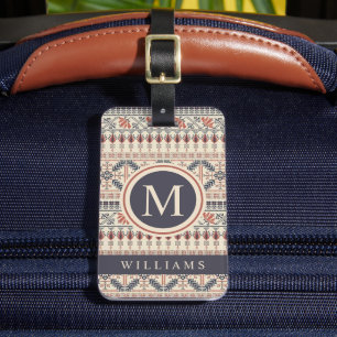 Custom Beige Peach Pink Grey Black  Aztec Pattern Luggage Tag