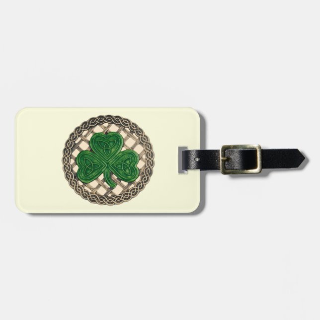 Custom Beige Shamrock Celtic Knots Luggage Tag (Front Horizontal)