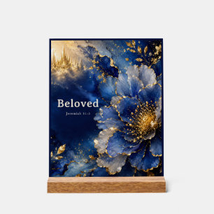 Custom Beloved Blue and Gold Floral Acrylic Sign