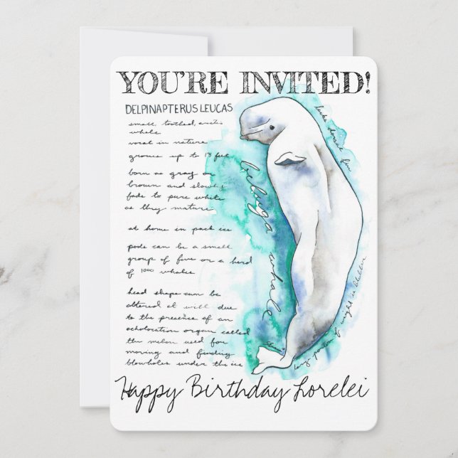 Custom Beluga Whale Illustration Invitation (Front)