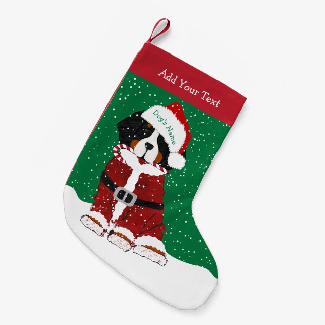 Custom Bernese Mountain Dog Santa Paws Small Christmas Stocking (Front (Hanging))