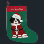 Custom Bernese Mountain Dog Santa Paws Small Christmas Stocking<br><div class="desc">Festive Personalized Christmas Holiday Bernese Mountain Dog wearing doodle scribble effect Santa suit and Santa hat holding candy cane in its mouth. Cute christmas gift idea for berner lovers!</div>