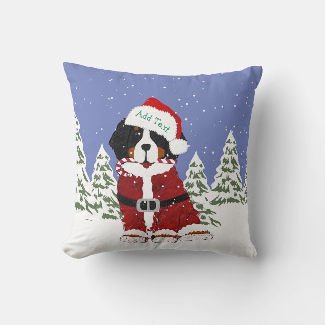 Custom Bernese Mountain Dog Santa Paws Throw Pillow (Front)