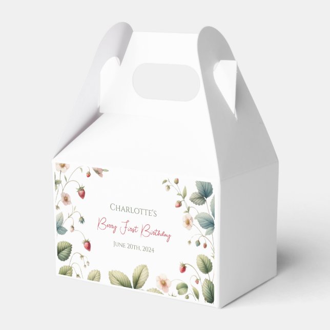 Custom Berry First Birthday Strawberry Favor Box (Front Side)