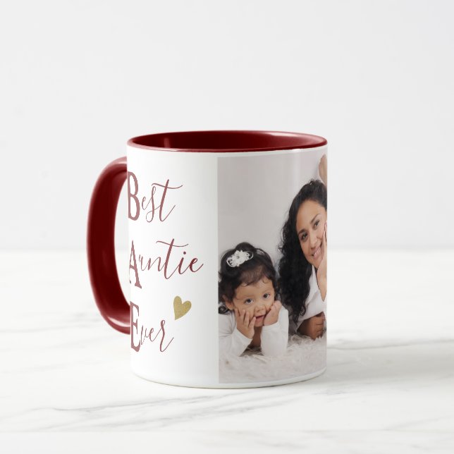 Custom Best Auntie Ever Photo Maroon And Gold Mug (Front Left)