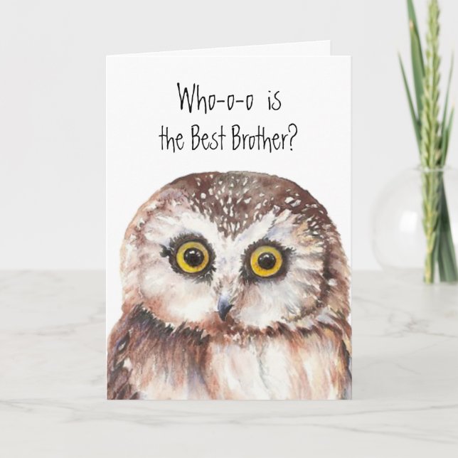 Custom Best Brother Birthday Cute Owl Humor Card (Front)