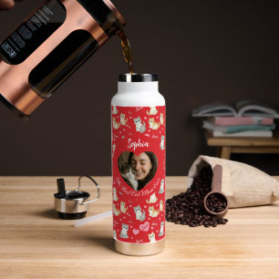 Custom "Best Cat Mom Ever" Heart Photo Water Bottle