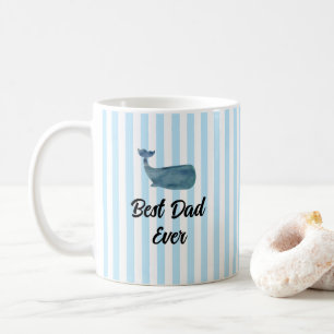 Custom Best Dad Beach Whale Nautical Stripe Coffee Mug