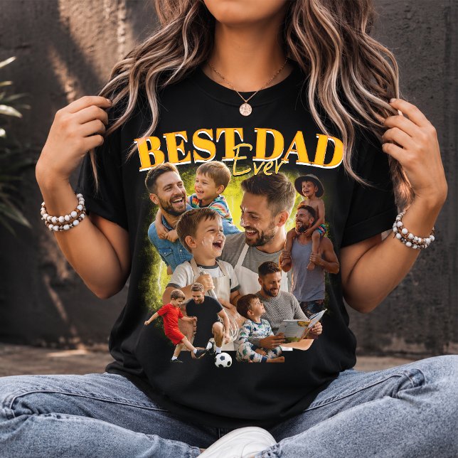 Custom Best Dad Ever Bootleg Style Dad Collage T-Shirt (Creator Uploaded)