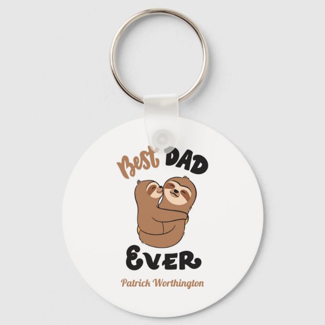 Custom Best Dad Ever Cute Sloth  Keychain (Front)