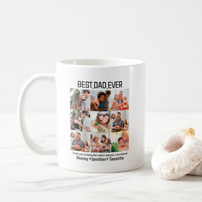 Custom Best Dad Ever Fathers Day 9 Photo Collage Coffee Mug (With Donut)