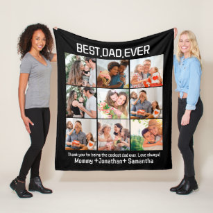 Custom Best Dad Ever Fathers Day 9 Photo Collage Fleece Blanket
