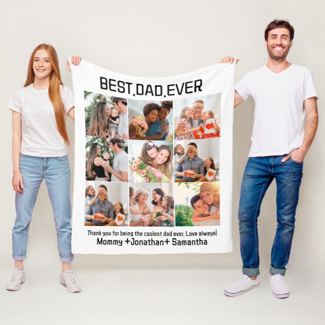 Custom Best Dad Ever Fathers Day 9 Photo Collage Fleece Blanket (In Situ)