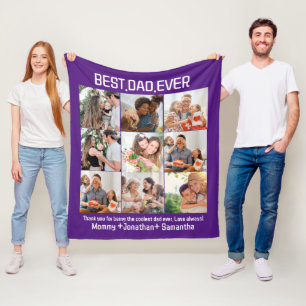Custom Best Dad Ever Fathers Day 9 Photo Collage Fleece Blanket