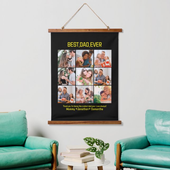 Custom Best Dad Ever Fathers Day 9 Photo Collage Hanging Tapestry (Living Room)