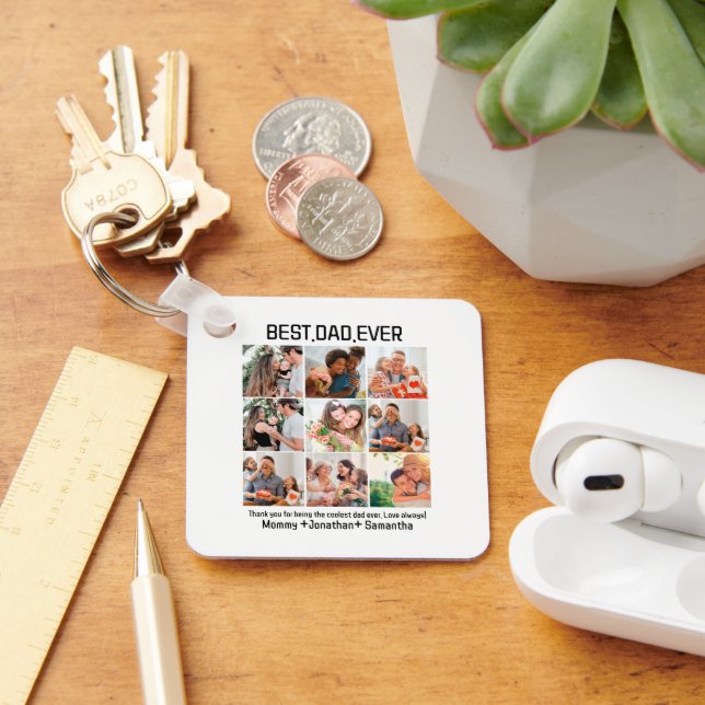Custom Best Dad Ever Fathers Day 9 Photo Collage Keychain (Desk)