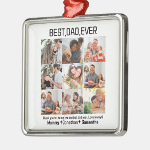 Custom Best Dad Ever Fathers Day 9 Photo Collage Metal Ornament