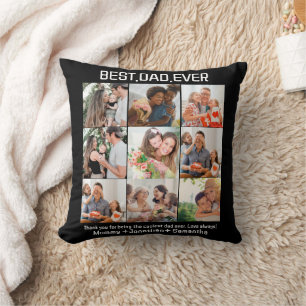 Custom Best Dad Ever Fathers Day 9 Photo Collage Throw Pillow