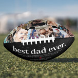 Custom Best Dad Ever Football<br><div class="desc">Modern fathers day football gift featuring a photo collage of 12 family pictures for you to replace with your own,  the saying "best dad ever.",  a personalized thank you note,  a cute red heart,  and your childrens names.</div>