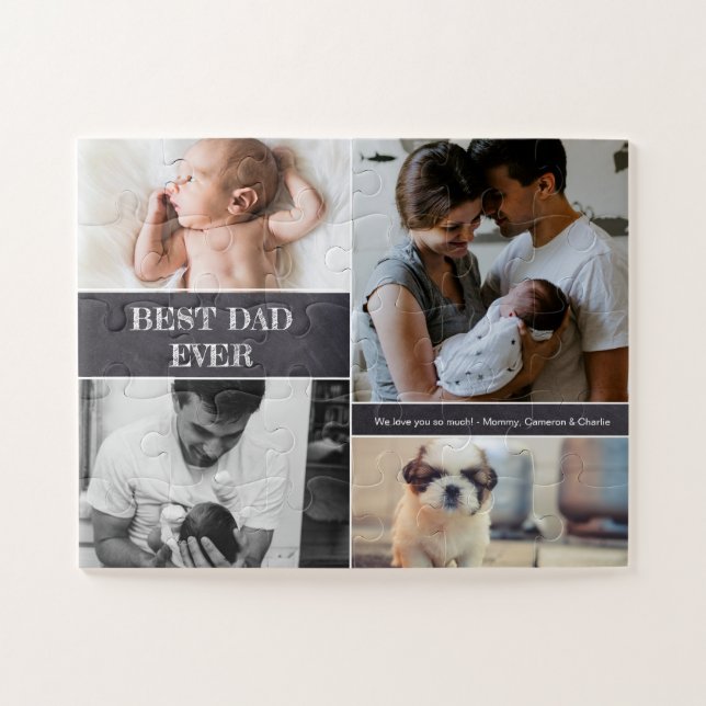 Custom Best Dad ever Photo Collage Christmas Jigsaw Puzzle (Horizontal)