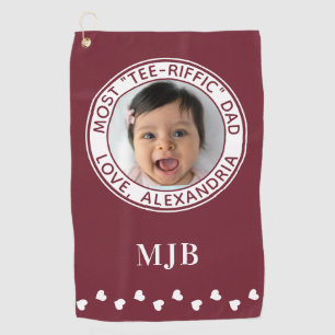 Custom Best Dad Ever Red Photo Golf Towel