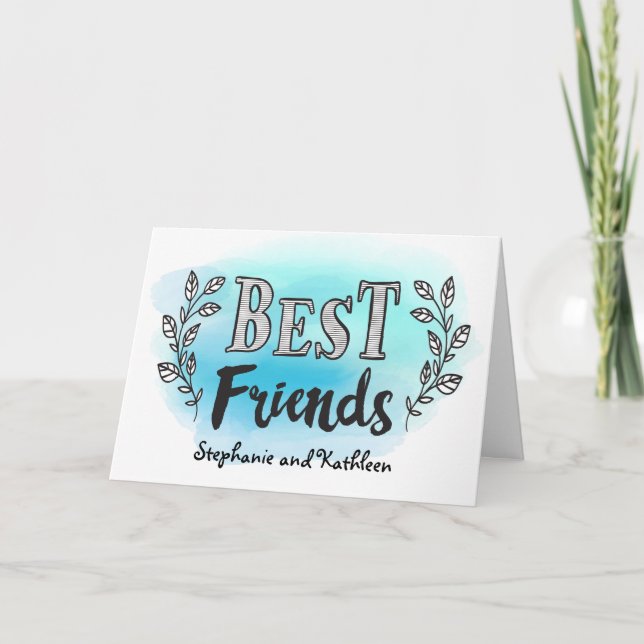 Custom Best Friends Card on blue watercolor (Front)