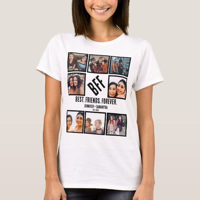 Custom Best Friends Forever BFF 8 Photo Collage T-Shirt (Front)