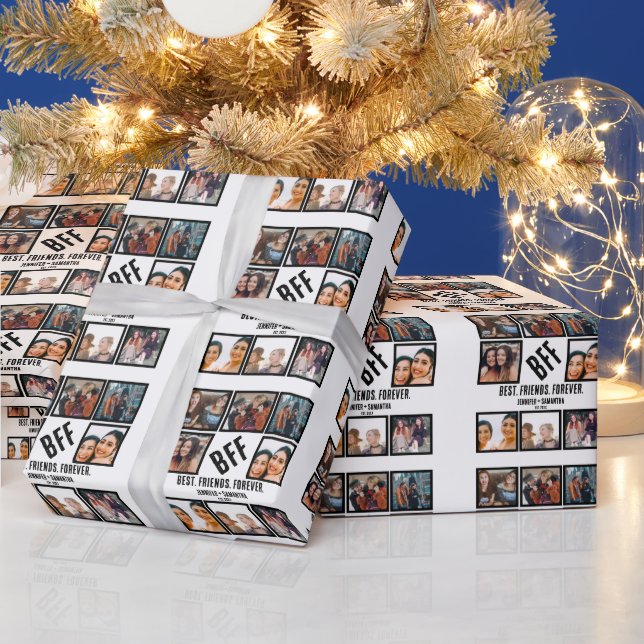 Custom Best Friends Forever BFF 8 Photo Collage  Wrapping Paper (Holidays)