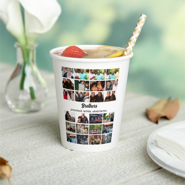 Custom Best Friends Forever Brothers Photo Collage Paper Cups (Insitu)