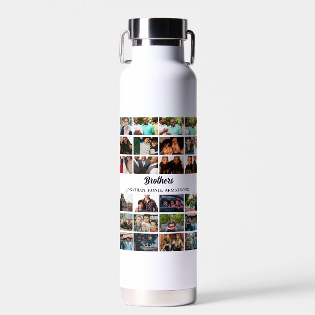 Custom Best Friends Forever Brothers Photo Collage Water Bottle (Front)