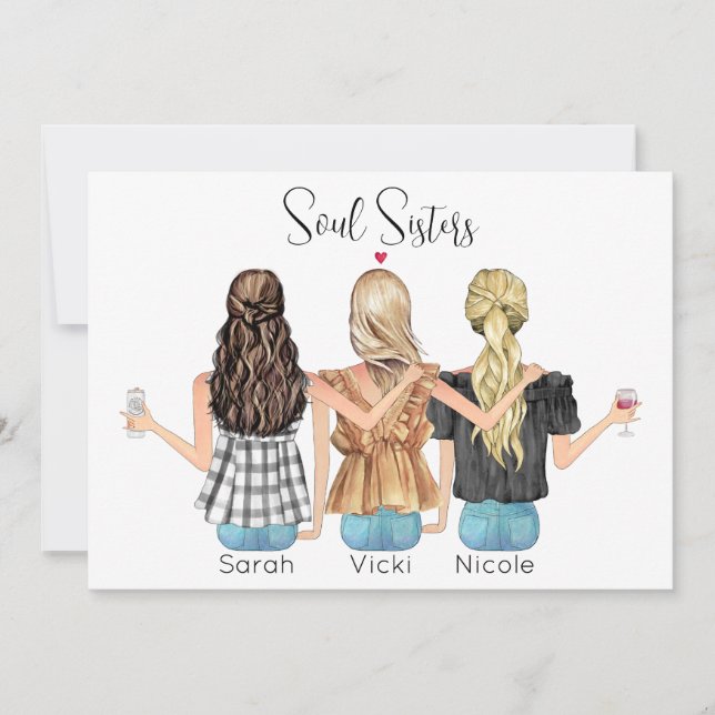 Custom best friends personalized portrait holiday card (Front)