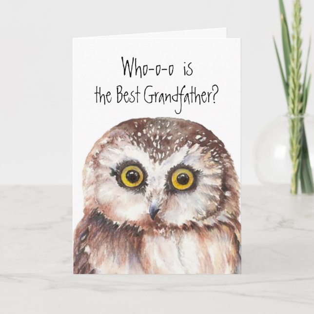 Custom Best Grandfather  Cute Owl Humour Card (Front)