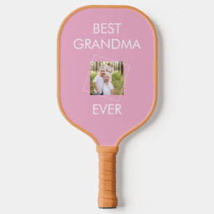 Custom Best Grandma Ever Grandchild Photo Pink Pickleball Paddle