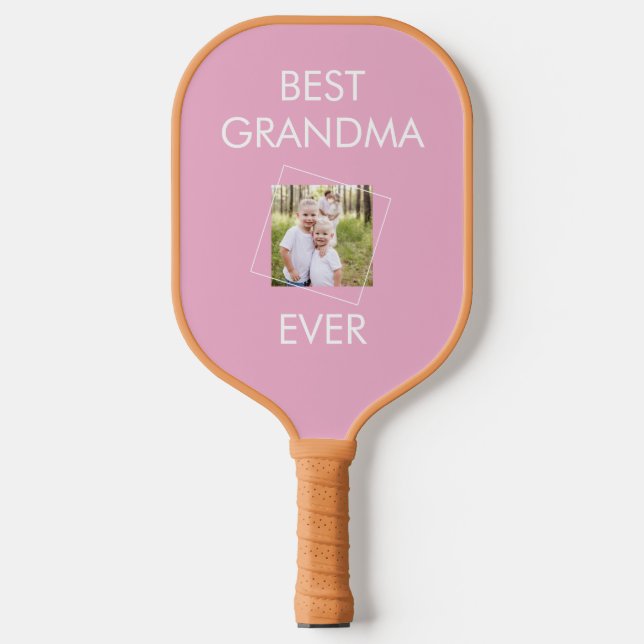Custom Best Grandma Ever Grandchild Photo Pink Pickleball Paddle (Front)