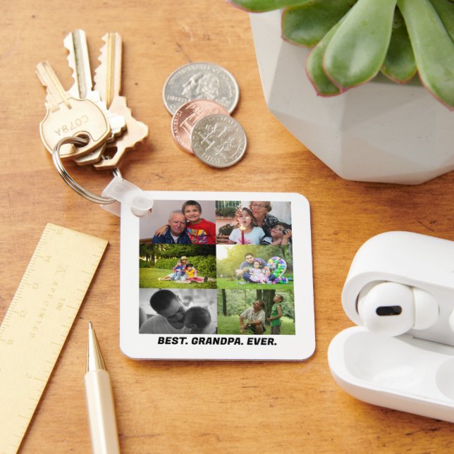 Custom Best grandpa ever 6 photo collage  Keychain (Desk)