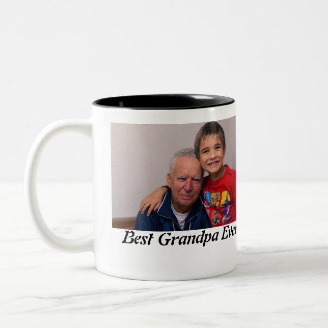 Custom Best Grandpa Ever Photo Two-Tone Coffee Mug (Left)