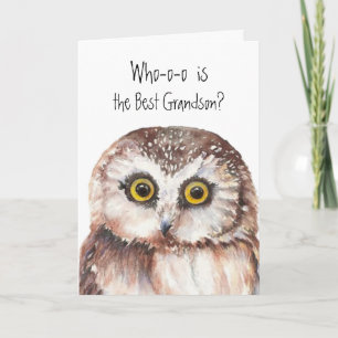 Custom Best Grandson Cute Owl Humour Card