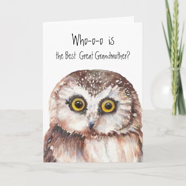 Custom Best Great Grandmother Cute Owl Humour Card (Front)