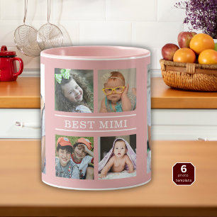 Custom Best Mimi Grandkids 6 Photo Collage Pink Mug