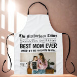 Custom "Best Mom Ever" Newspaper Headline Photo Apron<br><div class="desc">Celebrate your favourite mom with this hilarious and heartfelt custom apron! Styled like a newspaper front page, this unique gift features the bold headline "BEST MOM EVER", personalized with her name and a fun photo underneath. Whether she's cooking up a storm or just having fun in the kitchen, this apron...</div>