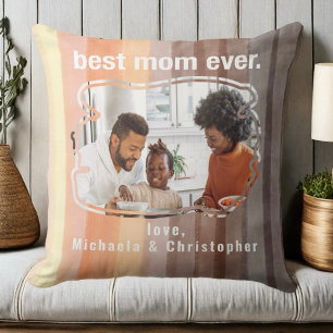 Custom Best mom ever photo keepsake orange brown Throw Pillow
