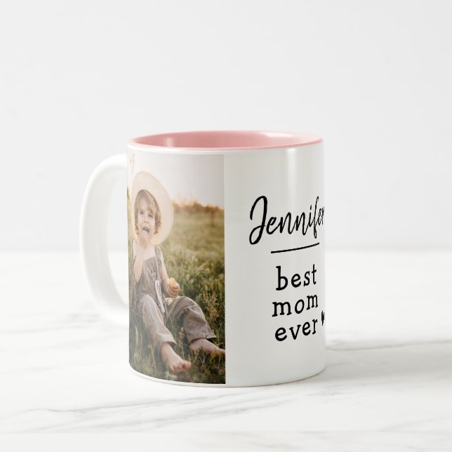 Custom Best Mom Ever Photo Two-Tone Coffee Mug (Front Left)