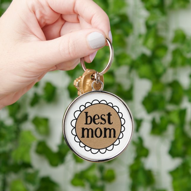 Custom BEST MOM Scalloped Edge Keychain (Hand)
