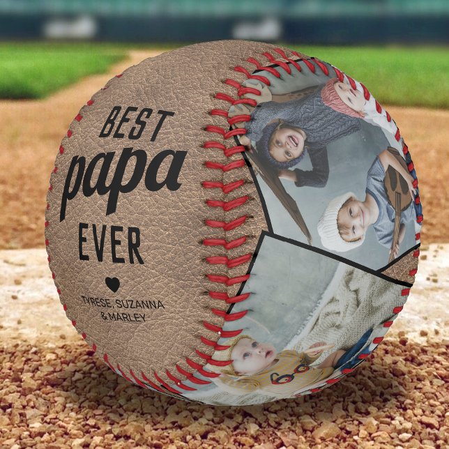 Custom “Best Papa Ever” Photo Collage Baseball (Creator Uploaded)