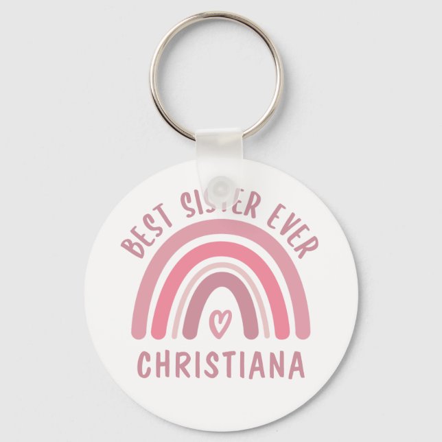 Custom Best Sister Ever Cute Rainbow Sister Gifts Keychain (Front)