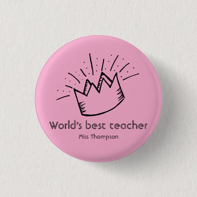 Custom best teacher appreciation school name pink  1 inch round button (Front)