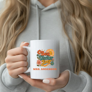 Custom Best Teacher Ever Floral Retro Name Coffee Mug