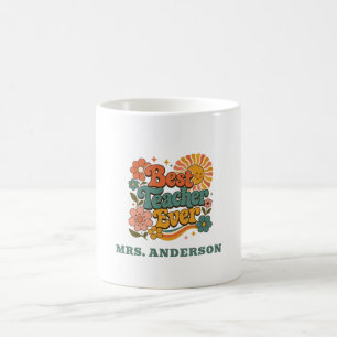 Custom Best Teacher Ever Floral Retro Name Coffee Mug