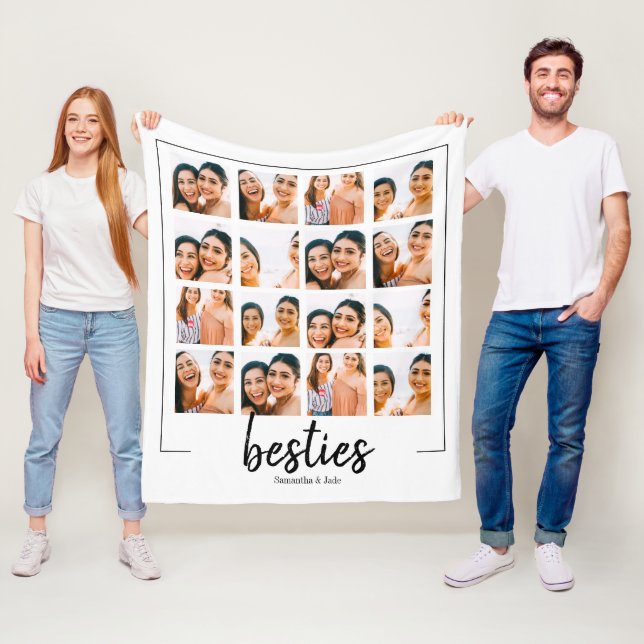 custom bestie bestfriend 16 photo collage fleece blanket (In Situ)